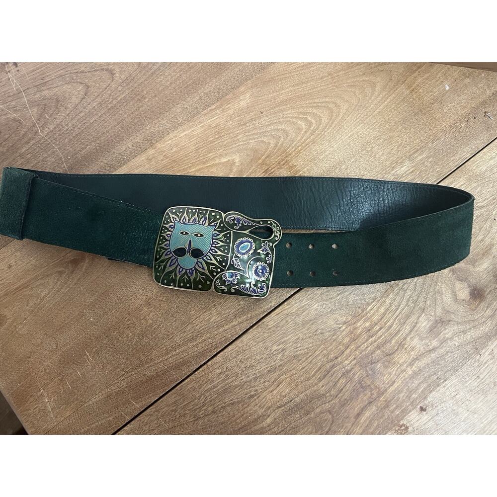 Vintage 1960s Lion Enamel And Brass Leather Statement Belt. - Picture 2 of 6